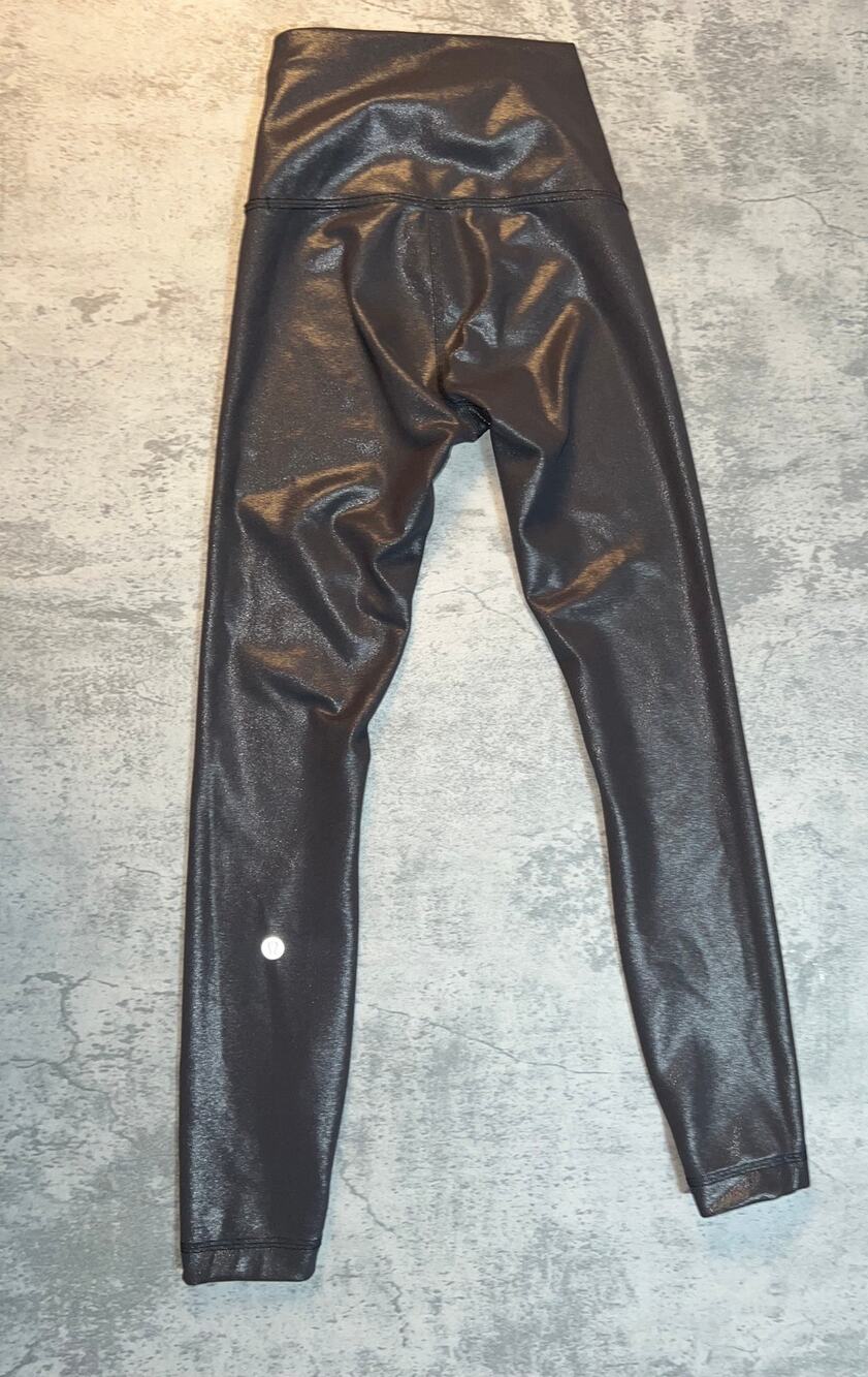 Lululemon Wunder Under Foil Metallic Black Leggings Size 0 High-Rise 22" Rare